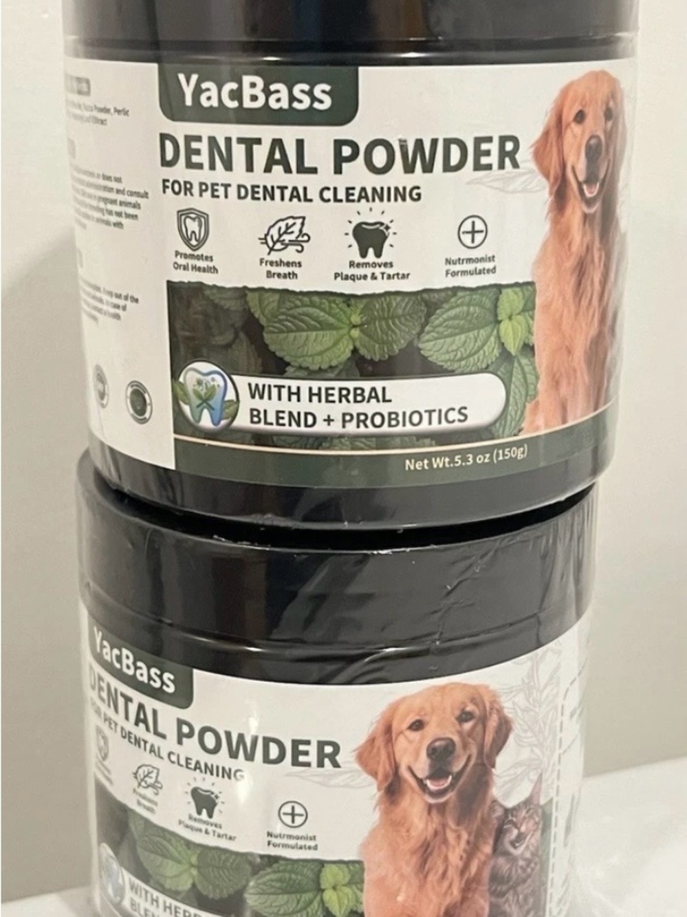 YacBass Dental Powder for Pets - Green and Black Packaging